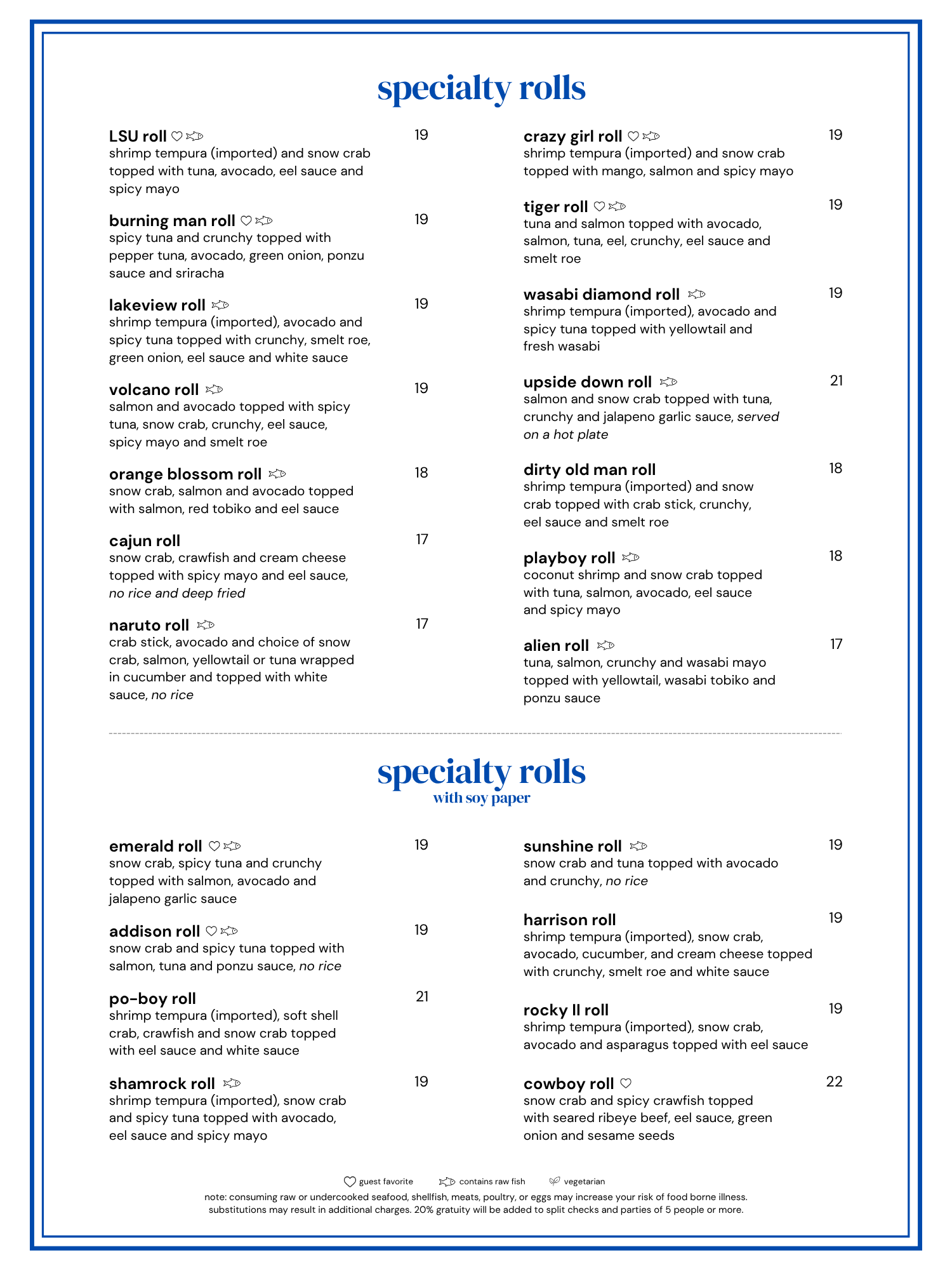 Menu — Lakeview Pearl New Orleans